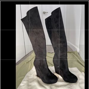 Jessica Simpson black suede knee length wedge boots